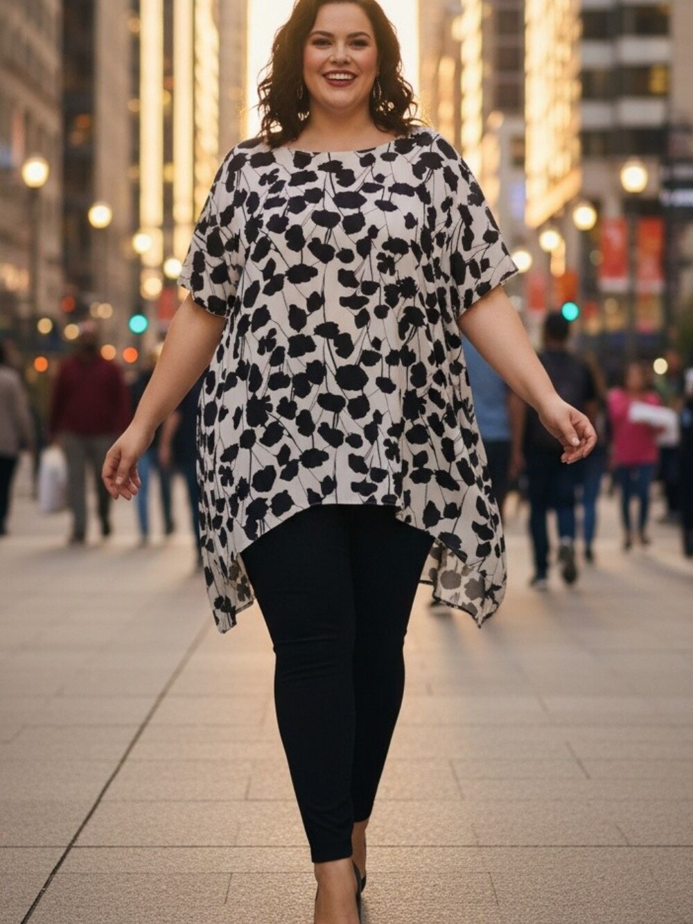 - Vince Camuto Plus Size High Low Black White Flowing Blouse - Picture 1 of 9